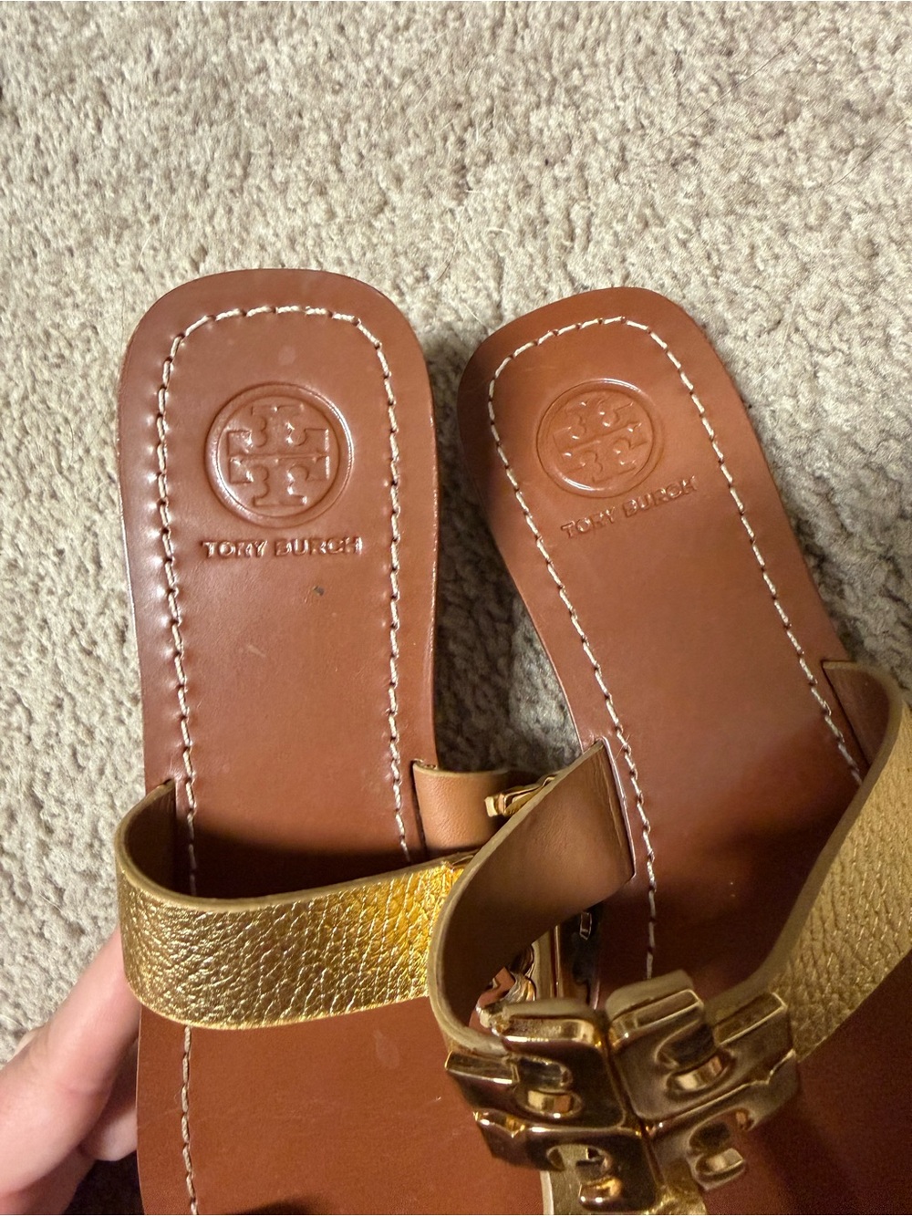 Tory Burch Gold Sandals with Tan Footbed - Picture 2 of 3